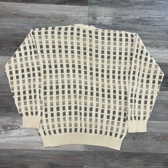 Vintage 90s Claiborne Cream Mens XL Geometric Knit Crewneck Grandpa Sweater USA - Picture 3 of 10
